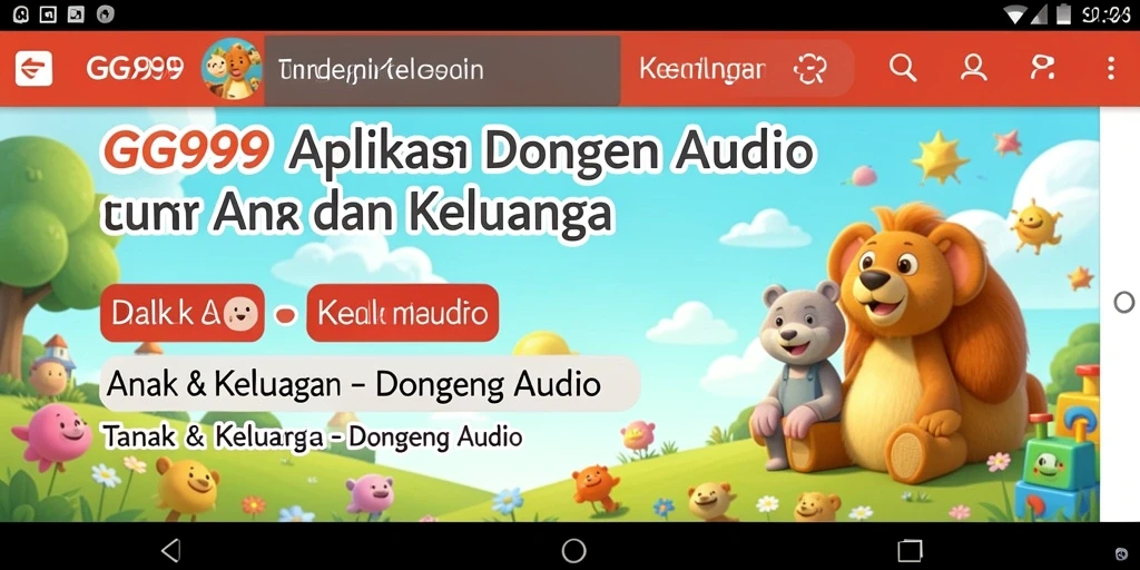 Antarmuka aplikasi GG999 menampilkan berbagai pilihan dongeng audio.