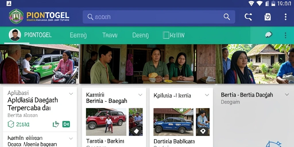 Antarmuka PIONTOGEL menampilkan berita daerah yang informatif.