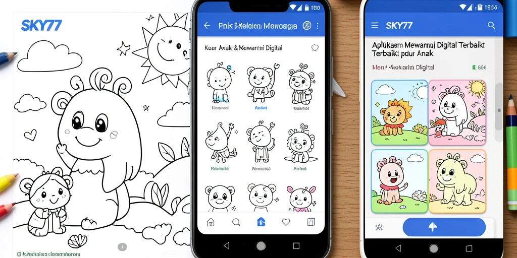 Antarmuka aplikasi Mewarnai Digital SKY77 yang menarik untuk anak-anak.
