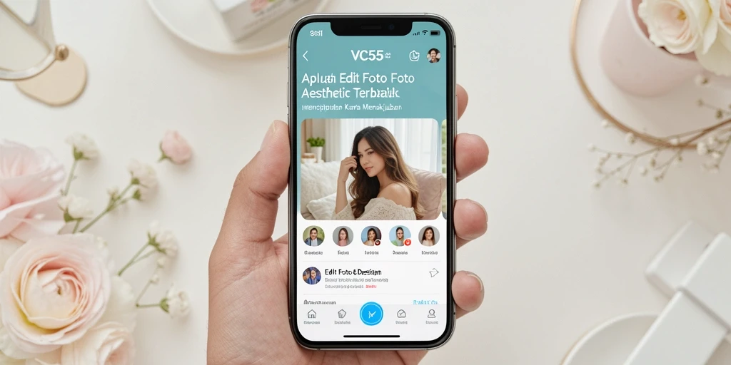 Screenshot aplikasi VC55 menampilkan berbagai fitur Edit Foto Aesthetic yang menarik.