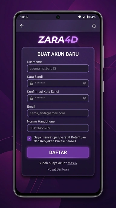 Tampilan halaman daftar zara4d