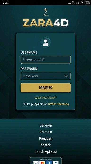 Tampilan halaman login zara4d